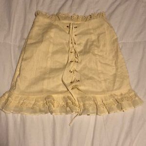 Cream lace tie up mini skirt